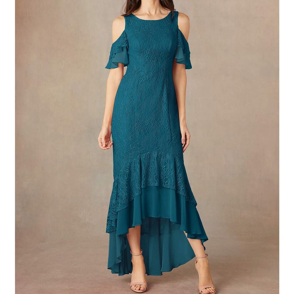 Elegant Teal Cold Shoulder Dress